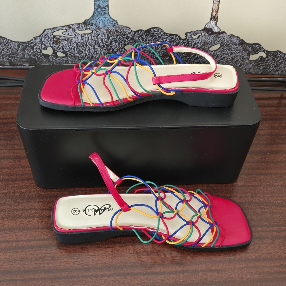 WINDHAM® Women’s Colorful Elastic Sandals – Size 9 – 1" Heel - Picture 3 of 12
